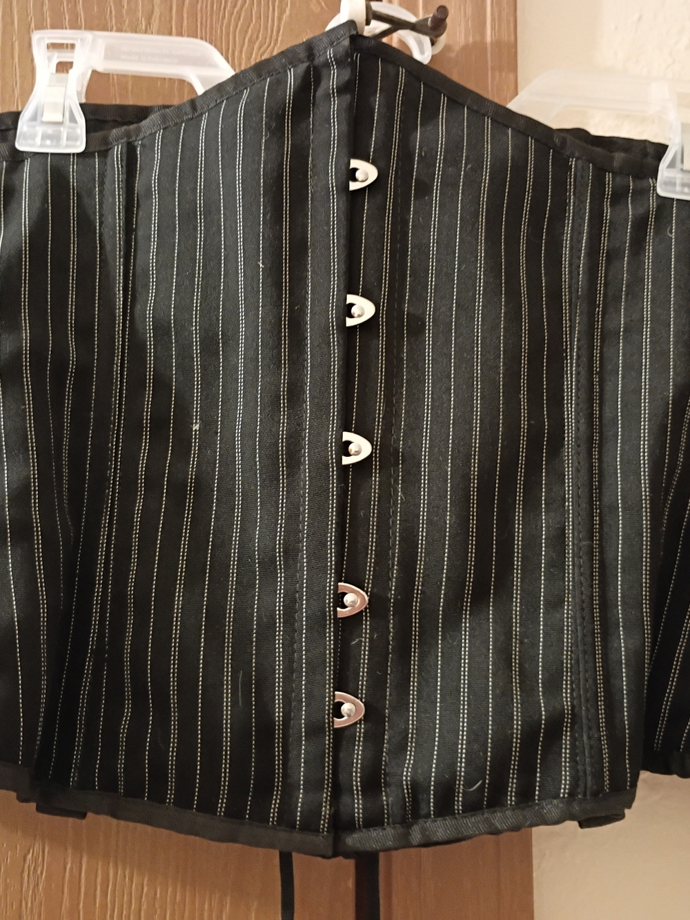 Black Pinstripe Lace-Up Corset Waist Cincher - Picture 2 of 2
